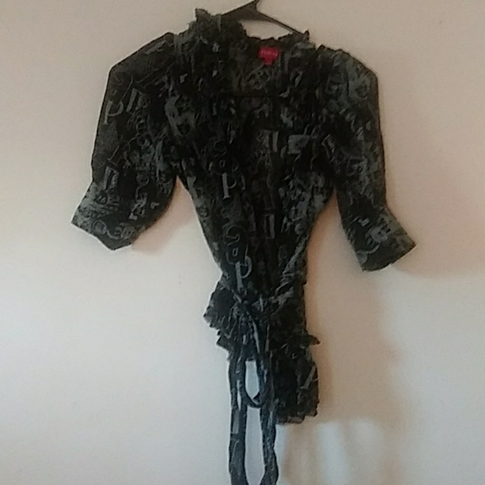 Vtg Firetrap silk blend graphic wrap blouse xs